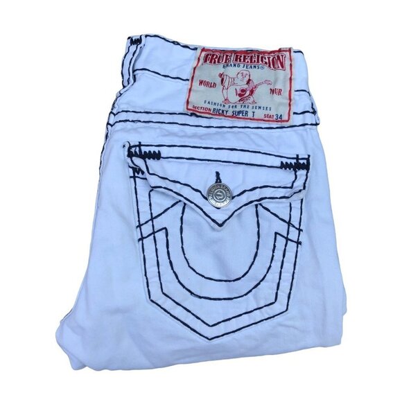 Vintage True Religion Jeans Size 32 RICKY SUPER T White Black Stitch - Picture 1 of 12